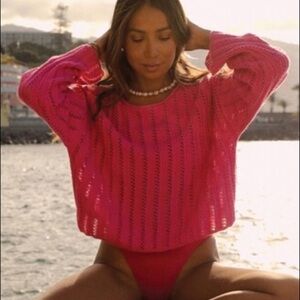 Billabong Pink Good Luck Cropped Off Shoulder Sweater